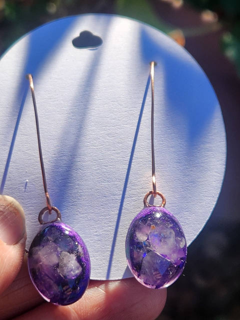 EMF Blocking Protective Shielding Purple Copper Statement Drop Earrings | Piezoelectric | Sacred Heart Collection