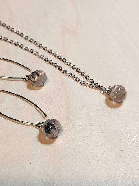 Sacred Heart Dainty Orb Necklace & Drop Earring Set | Stainless Steel