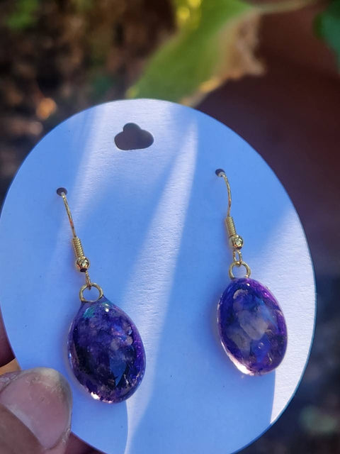 EMF Blocking Protective Shielding Purple Everyday Gold-Plated Dangle Earrings | Piezoelectric | Sacred Heart Collection