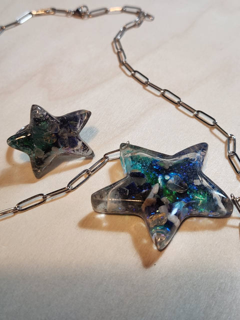 Third Eye Full Enhydro Star Necklace & Adjustable Ring Set | Stainless Steel