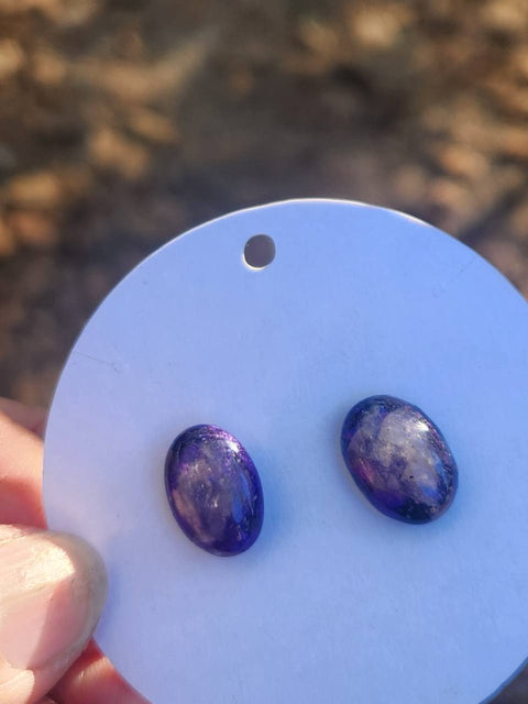 EMF Blocking Protective Shielding Purple Everyday Stud Earrings | Piezoelectric | Sacred Heart Collection