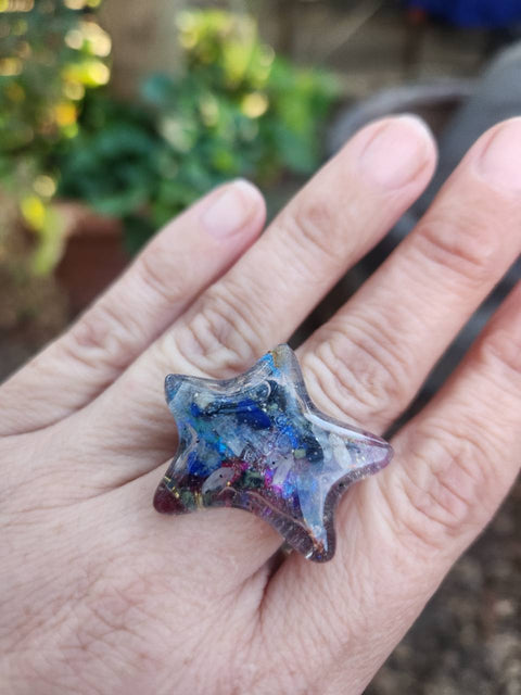 EMF Blocking Protective Shielding Full Enhydro Star Ring | Piezoelectric | Hand-Hammered Solid Copper | Third Eye Collection