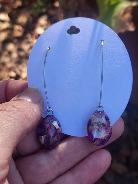 EMF Blocking Protective Shielding Pink & Purple Stainless Steel Drop Earrings | Piezoelectric | Sacred Heart Collection