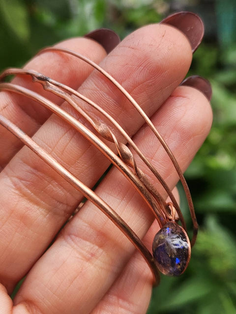 Third Eye Reclaimed Copper Bangle Stack with Removable Charm