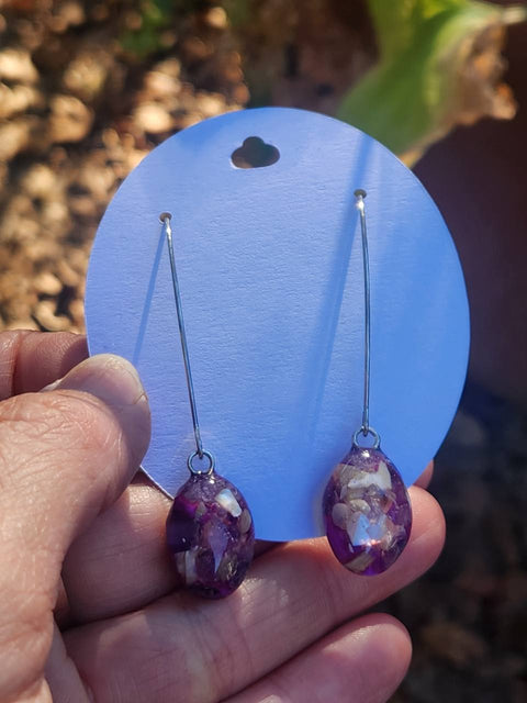 EMF Blocking Protective Shielding Pink & Purple Stainless Steel Drop Earrings | Piezoelectric | Sacred Heart Collection