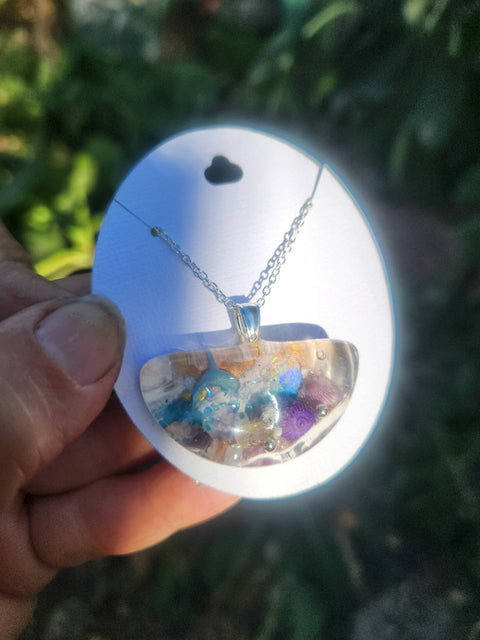 Sacred Heart Blue Dolphin Half Moon Full Enhydro Necklace — 18-Inch 925 Silver Chain