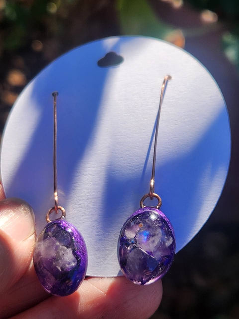 EMF Blocking Protective Shielding Purple Copper Statement Drop Earrings | Piezoelectric | Sacred Heart Collection