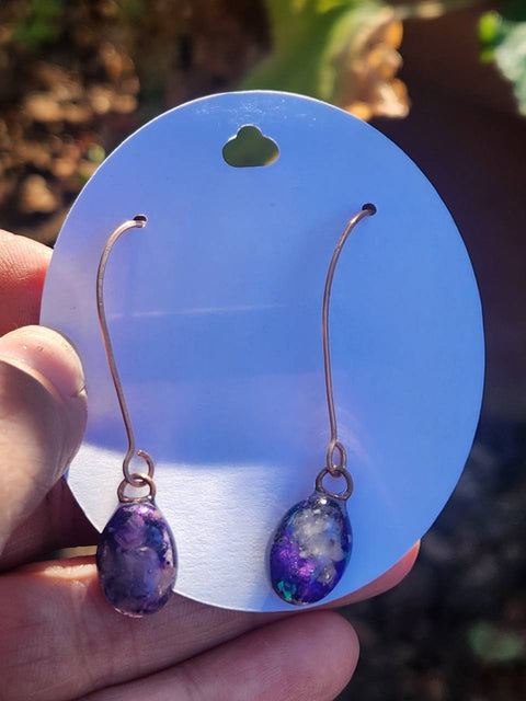 EMF Blocking Protective Shielding Dainty Purple Copper Drop Earrings | Piezoelectric | Sacred Heart Collection