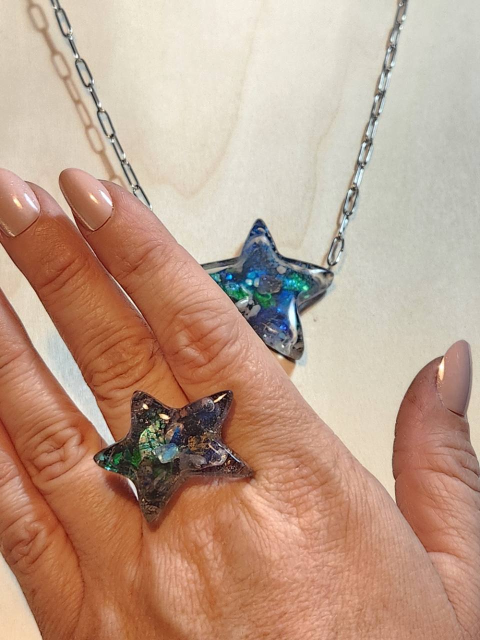 Third Eye Full Enhydro Star Necklace & Adjustable Ring Set | Stainless ...