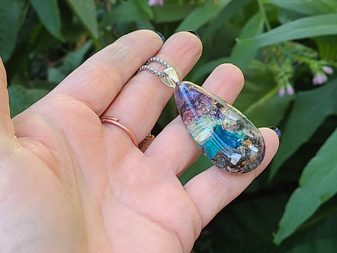 Piezoelectric Cosmic Moonfall Full Enhydro Teardrop Necklace — 22-Inch Stainless Steel