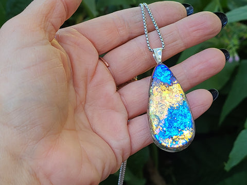 Piezoelectric Cosmic Moonfall Full Enhydro Teardrop Necklace — 22-Inch Stainless Steel