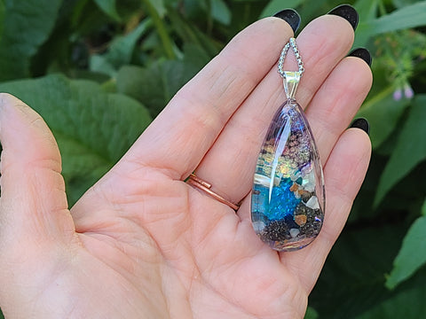 Piezoelectric Cosmic Moonfall Full Enhydro Teardrop Necklace — 22-Inch Stainless Steel