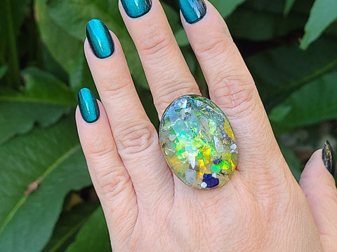 Third Eye Solar Vision Full Enhydro Oval Statement Ring — Adjustable Stainless Steel
