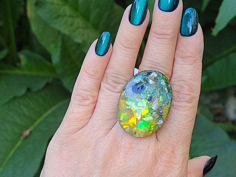 Third Eye Solar Vision Full Enhydro Oval Statement Ring — Adjustable Stainless Steel