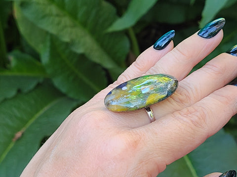 Third Eye Solar Vision Full Enhydro Oval Statement Ring — Adjustable Stainless Steel