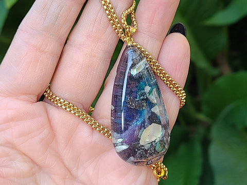 Serendipity Cosmic Drift Full Enhydro Teardrop Necklace — 21-Inch Gold-Plated Stainless Steel
