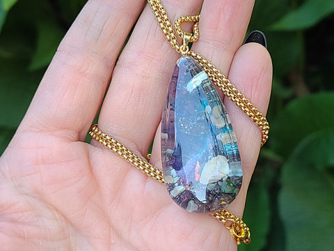 Serendipity Cosmic Drift Full Enhydro Teardrop Necklace — 21-Inch Gold-Plated Stainless Steel