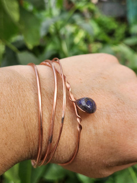 Third Eye Reclaimed Copper Bangle Stack with Removable Charm