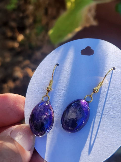 EMF Blocking Protective Shielding Purple Everyday Gold-Plated Dangle Earrings | Piezoelectric | Sacred Heart Collection