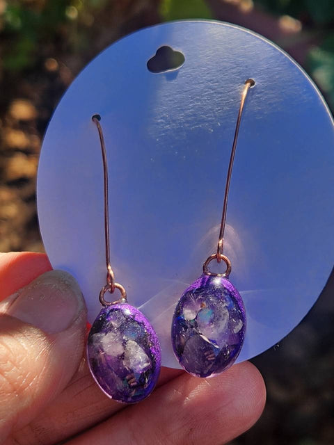 EMF Blocking Protective Shielding Purple Copper Statement Drop Earrings | Piezoelectric | Sacred Heart Collection