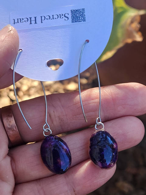 EMF Blocking Protective Shielding Pink & Purple Stainless Steel Drop Earrings | Piezoelectric | Sacred Heart Collection