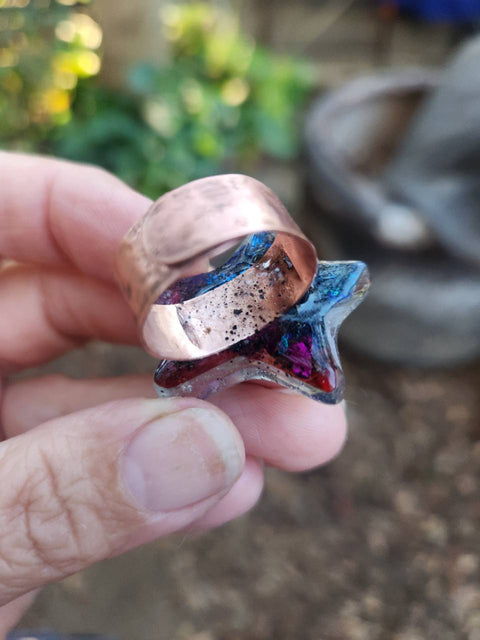 EMF Blocking Protective Shielding Full Enhydro Star Ring | Piezoelectric | Hand-Hammered Solid Copper | Third Eye Collection
