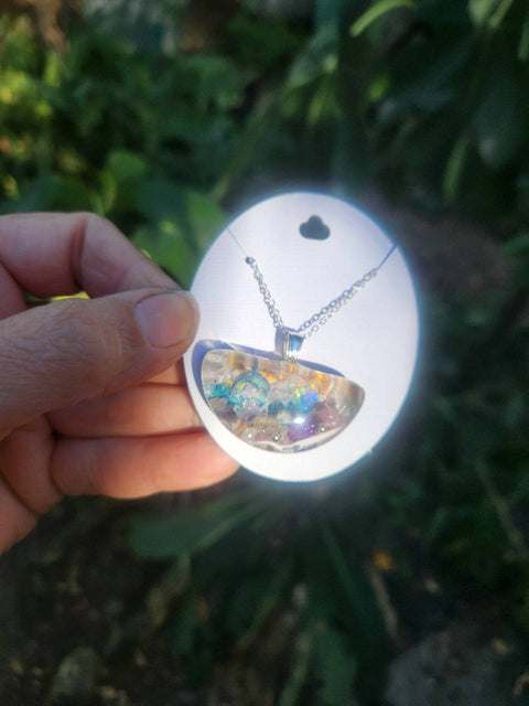 Sacred Heart Blue Dolphin Half Moon Full Enhydro Necklace — 18-Inch 925 Silver Chain