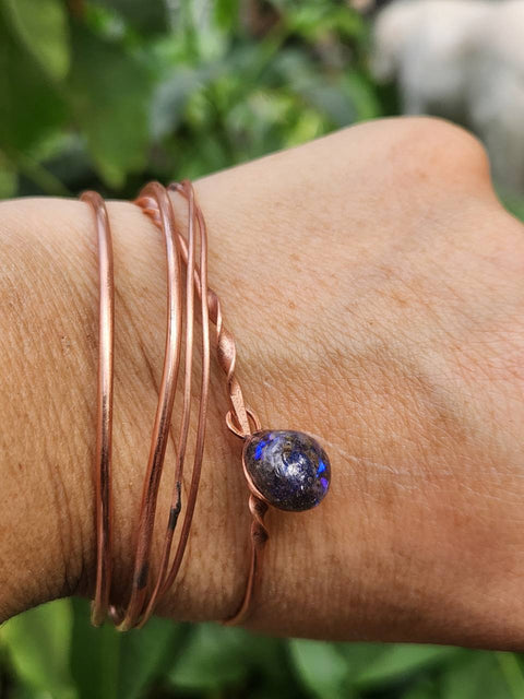 Third Eye Reclaimed Copper Bangle Stack with Removable Charm
