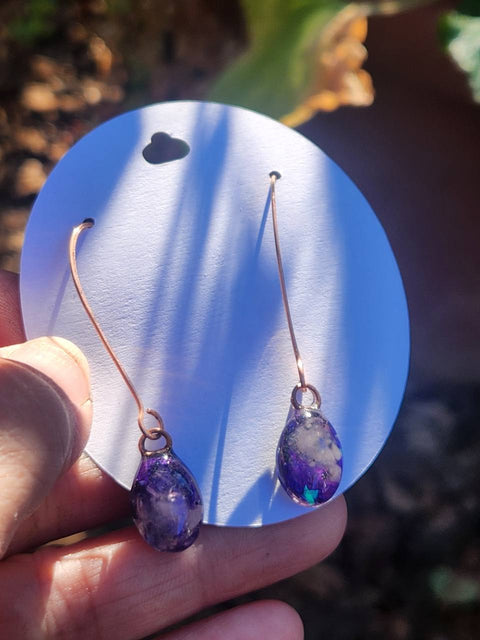 EMF Blocking Protective Shielding Dainty Purple Copper Drop Earrings | Piezoelectric | Sacred Heart Collection