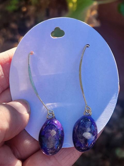 EMF Blocking Protective Shielding Purple Blue-Shimmer Gold-Plated Drop Earrings | Piezoelectric | Sacred Heart Collection