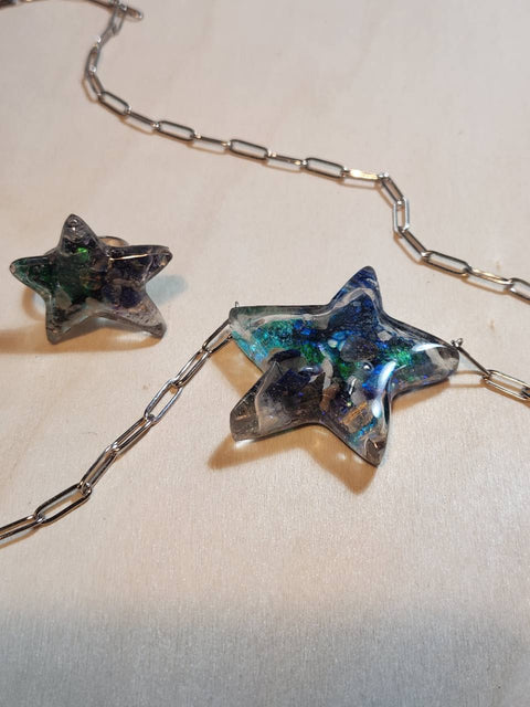 Third Eye Full Enhydro Star Necklace & Adjustable Ring Set | Stainless Steel