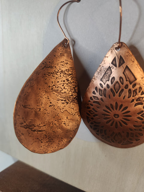 Hand-Etched Reclaimed Copper Statement Earrings