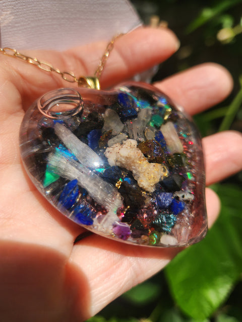 Queen of Hearts XXL Wall of Crystals Full Moon Enhydro  Heart Necklace