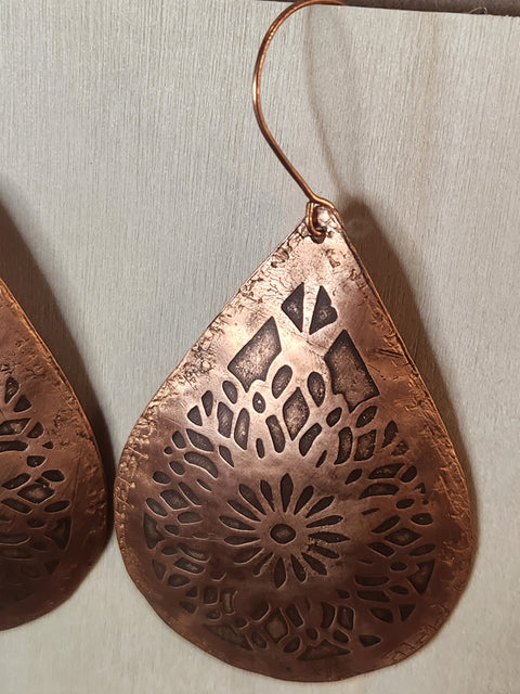 Hand-Etched Reclaimed Copper Statement Earrings