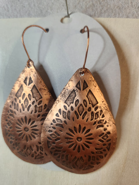 Hand-Etched Reclaimed Copper Statement Earrings