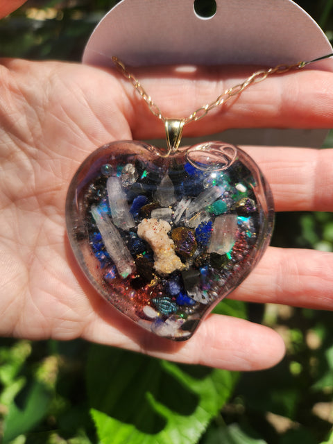 Queen of Hearts XXL Wall of Crystals Full Moon Enhydro  Heart Necklace