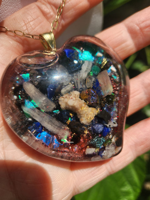 Queen of Hearts XXL Wall of Crystals Full Moon Enhydro  Heart Necklace