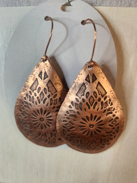Hand-Etched Reclaimed Copper Statement Earrings